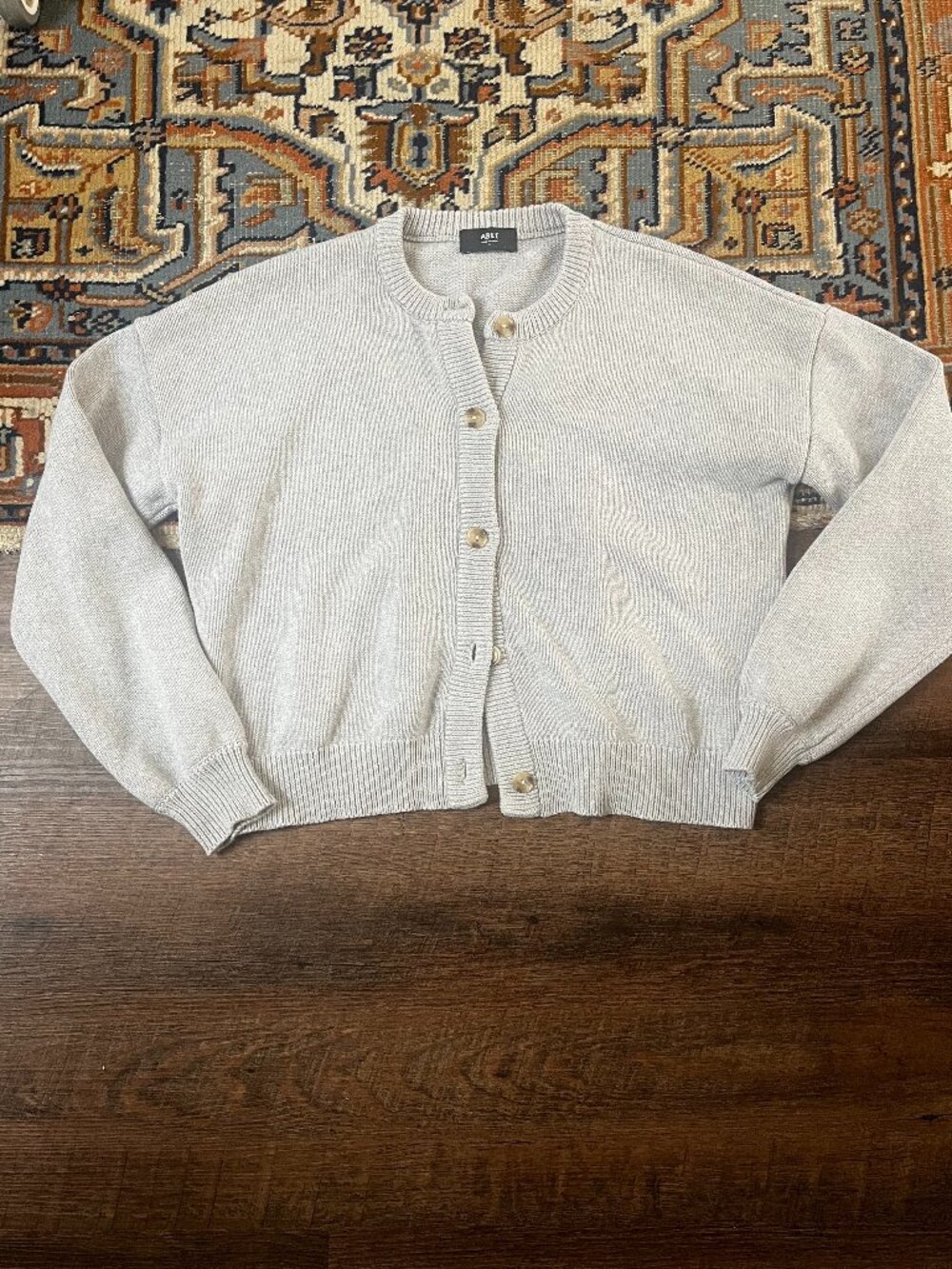 ABLE Willow Classic Cardigan Chalk 100% organic cotton EUC Small